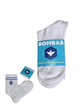 NEW Bombas Originals Half Calf Socks 1 PAIR White/Blue Stripe Sz L Womens 11-13